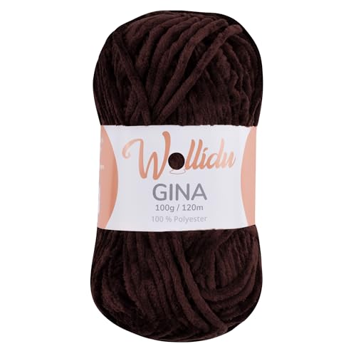 Wollidu Gina Chenille Garn zum Stricken und Häkeln 1 x 100g/120m Set 100% Polyester - Braun von Wollidu