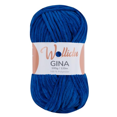 Wollidu Gina Chenille Garn zum Stricken und Häkeln 1 x 100g/120m Set 100% Polyester - Dunkelblau von Wollidu
