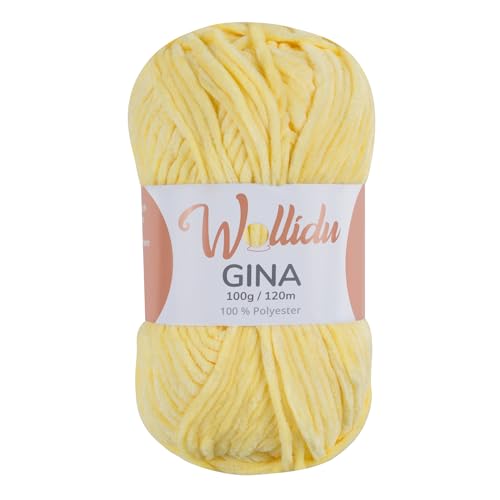 Wollidu Gina Chenille Garn zum Stricken und Häkeln 1 x 100g/120m Set 100% Polyester - Gelb von Wollidu