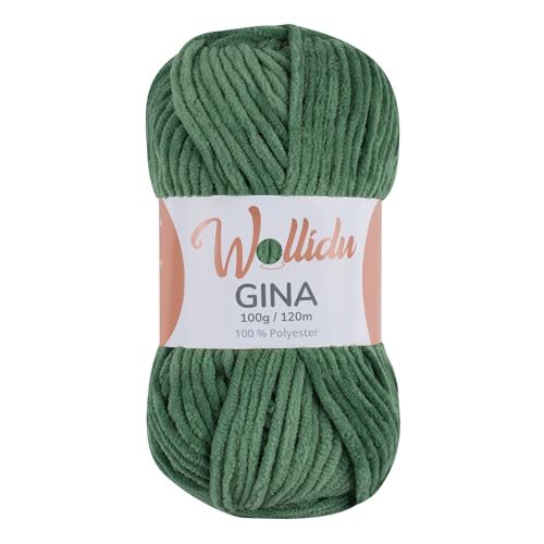 Wollidu Gina Chenille Garn zum Stricken und Häkeln 1 x 100g/120m Set 100% Polyester - Grün von Wollidu