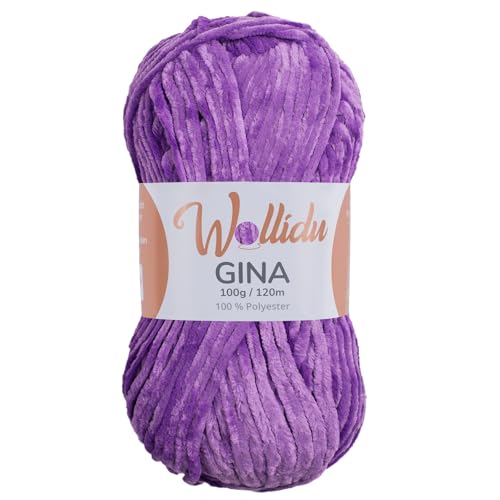 Wollidu Gina Chenille Garn zum Stricken und Häkeln 1 x 100g/120m Set 100% Polyester - Lila von Wollidu