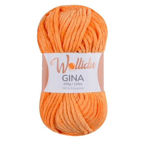 Wollidu Gina Chenille Garn zum Stricken und Häkeln 1 x 100g/120m Set 100% Polyester - Orange von Wollidu