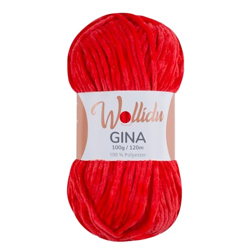 Wollidu Gina Chenille Garn zum Stricken und Häkeln 1 x 100g/120m Set 100% Polyester - Rötliches Orange von Wollidu