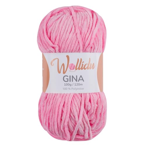 Wollidu Gina Chenille Garn zum Stricken und Häkeln 1 x 100g/120m Set 100% Polyester - Rosa von Wollidu