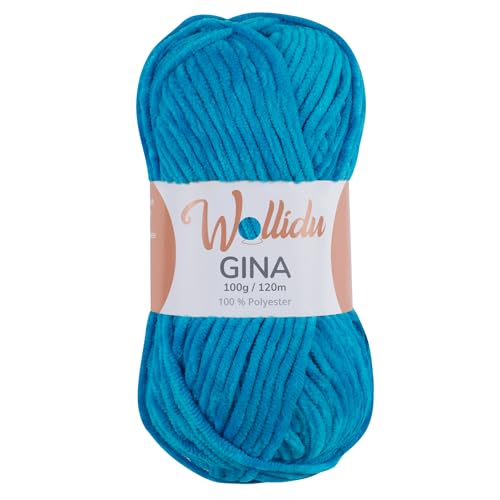 Wollidu Gina Chenille Garn zum Stricken und Häkeln 1 x 100g/120m Set 100% Polyester - Türkis von Wollidu