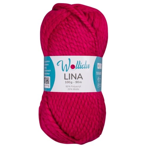 Wollidu Lina Wolle zum Stricken und Häkeln 100g 80% Polyacryl 20% Schafwolle Mulesing-frei Oeko-Tex 1x 100g/90m Häkelwolle/Strickwolle - Burgunder von Wollidu