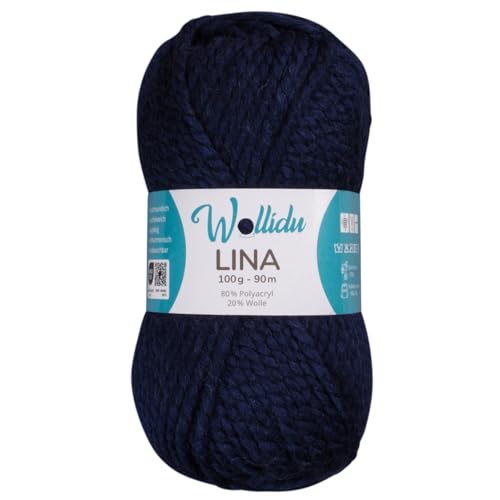 Wollidu Lina Wolle zum Stricken und Häkeln 100g 80% Polyacryl 20% Schafwolle Mulesing-frei Oeko-Tex 1x 100g/90m Häkelwolle/Strickwolle - Dunkelblau von Wollidu
