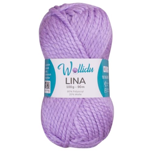 Wollidu Lina Wolle zum Stricken und Häkeln 100g 80% Polyacryl 20% Schafwolle Mulesing-frei Oeko-Tex 1x 100g/90m Häkelwolle/Strickwolle - Flieder von Wollidu