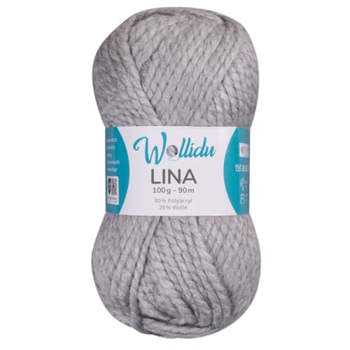 Wollidu Lina Wolle zum Stricken und Häkeln 100g 80% Polyacryl 20% Schafwolle Mulesing-frei Oeko-Tex 1x 100g/90m Häkelwolle/Strickwolle - Grau von Wollidu