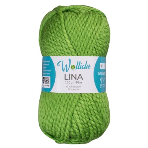 Wollidu Lina Wolle zum Stricken und Häkeln 100g 80% Polyacryl 20% Schafwolle Mulesing-frei Oeko-Tex 1x 100g/90m Häkelwolle/Strickwolle - Grün von Wollidu