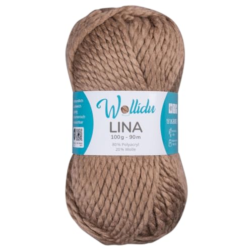 Wollidu Lina Wolle zum Stricken und Häkeln 100g 80% Polyacryl 20% Schafwolle Mulesing-frei Oeko-Tex 1x 100g/90m Häkelwolle/Strickwolle - Hellbraun von Wollidu