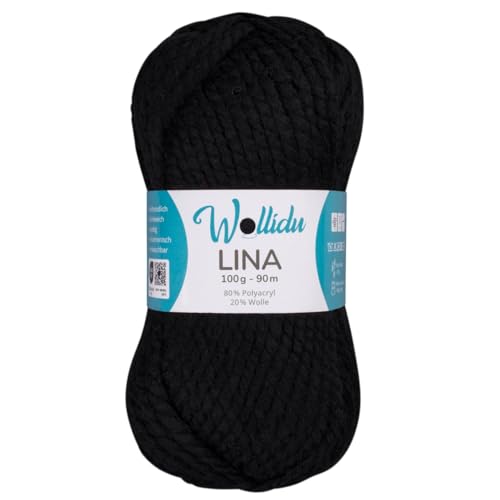 Wollidu Lina Wolle zum Stricken und Häkeln 100g 80% Polyacryl 20% Schafwolle Mulesing-frei Oeko-Tex 1x 100g/90m Häkelwolle/Strickwolle - Schwarz Wollidu Lina Wolle zum Stricken und Häkeln 100g 80% Polyacryl 20% Schafwolle Mulesing-frei Oeko-Tex 1x 100g/90m Häkelwolle/Strickwolle - Schwarz von Wollidu
