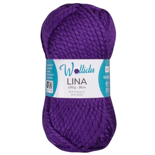 Wollidu Lina Wolle zum Stricken und Häkeln 100g 80% Polyacryl 20% Schafwolle Mulesing-frei Oeko-Tex 1x 100g/90m Häkelwolle/Strickwolle - Violett von Wollidu