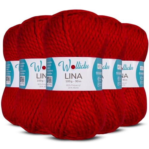 Wollidu Lina Wolle zum Stricken und Häkeln 500g 80% Polyacryl 20% Schafwolle Mulesing-frei Oeko-Tex 5x 100g/90m Häkelwolle/Strickwolle - Dunkelrot Wollidu Lina Wolle zum Stricken und Häkeln 500g 80% Polyacryl 20% Schafwolle Mulesing-frei Oeko-Tex 5x 100g/90m Häkelwolle/Strickwolle - Dunkelrot von Wollidu