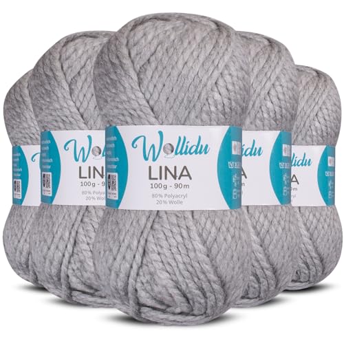 Wollidu Lina Wolle zum Stricken und Häkeln 500g 80% Polyacryl 20% Schafwolle Mulesing-frei Oeko-Tex 5x 100g/90m Häkelwolle/Strickwolle - Grau Wollidu Lina Wolle zum Stricken und Häkeln 500g 80% Polyacryl 20% Schafwolle Mulesing-frei Oeko-Tex 5x 100g/90m Häkelwolle/Strickwolle - Grau von Wollidu