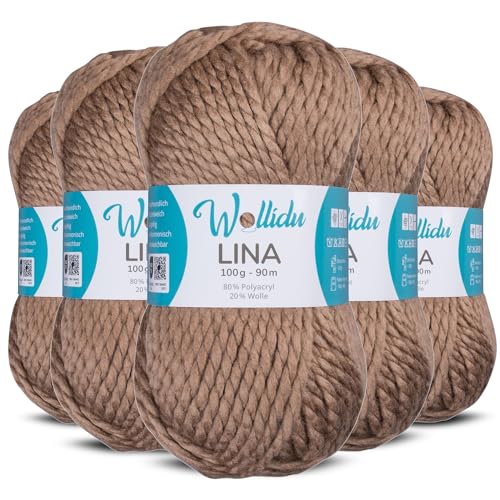 Wollidu Lina Wolle zum Stricken und Häkeln 500g 80% Polyacryl 20% Schafwolle Mulesing-frei Oeko-Tex 5x 100g/90m Häkelwolle/Strickwolle - Hellbraun Wollidu Lina Wolle zum Stricken und Häkeln 500g 80% Polyacryl 20% Schafwolle Mulesing-frei Oeko-Tex 5x 100g/90m Häkelwolle/Strickwolle - Hellbraun von Wollidu