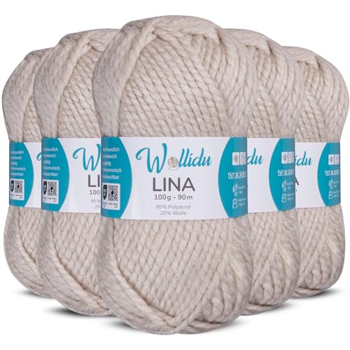 Wollidu Lina Wolle zum Stricken und Häkeln 500g 80% Polyacryl 20% Schafwolle Mulesing-frei Oeko-Tex 5x 100g/90m Häkelwolle/Strickwolle - Sandfarben Wollidu Lina Wolle zum Stricken und Häkeln 500g 80% Polyacryl 20% Schafwolle Mulesing-frei Oeko-Tex 5x 100g/90m Häkelwolle/Strickwolle - Sandfarben von Wollidu