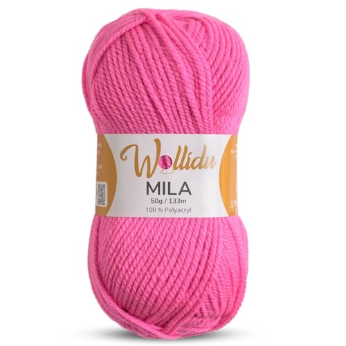 Wollidu Mila Garn zum Häkeln und Stricken 1 x 50g/133m Strickgarn 100% Polyacryl Häkelgarn Candy Pink von Wollidu
