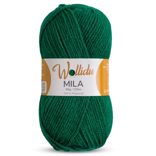 Wollidu Mila Garn zum Häkeln und Stricken 1 x 50g/133m Strickgarn 100% Polyacryl Häkelgarn Gras Grün von Wollidu
