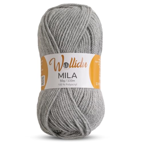 Wollidu Mila Garn zum Häkeln und Stricken 1 x 50g/133m Strickgarn 100% Polyacryl Häkelgarn Hellgrau Wollidu Mila Garn zum Häkeln und Stricken 1 x 50g/133m Strickgarn 100% Polyacryl Häkelgarn Hellgrau von Wollidu