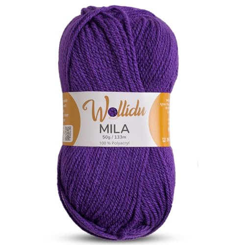 Wollidu Mila Garn zum Häkeln und Stricken 1 x 50g/133m Strickgarn 100% Polyacryl Häkelgarn Lila von Wollidu