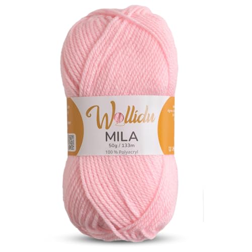 Wollidu Mila Garn zum Häkeln und Stricken 1 x 50g/133m Strickgarn 100% Polyacryl Häkelgarn Rosa von Wollidu