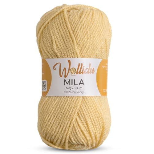 Wollidu Mila Garn zum Häkeln und Stricken 1 x 50g/133m Strickgarn 100% Polyacryl Häkelgarn Sand von Wollidu