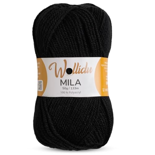 Wollidu Mila Garn zum Häkeln und Stricken 1 x 50g/133m Strickgarn 100% Polyacryl Häkelgarn Schwarz Wollidu Mila Garn zum Häkeln und Stricken 1 x 50g/133m Strickgarn 100% Polyacryl Häkelgarn Schwarz von Wollidu