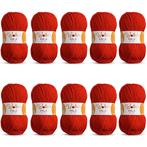 Wollidu Mila Garn zum Häkeln und Stricken 10 x 50g/133m Strickgarn 100% Polyacryl Häkelgarn Feuer Rot Wollidu Mila Garn zum Häkeln und Stricken 10 x 50g/133m Strickgarn 100% Polyacryl Häkelgarn Feuer Rot von Wollidu