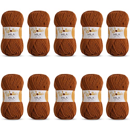 Wollidu Mila Garn zum Häkeln und Stricken 10 x 50g/133m Strickgarn 100% Polyacryl Häkelgarn Fuchs Braun von Wollidu