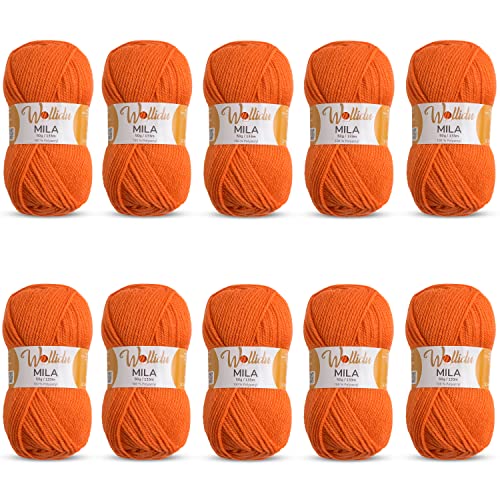Wollidu Mila Garn zum Häkeln und Stricken 10 x 50g/133m Strickgarn 100% Polyacryl Häkelgarn Kürbis Orange von Wollidu