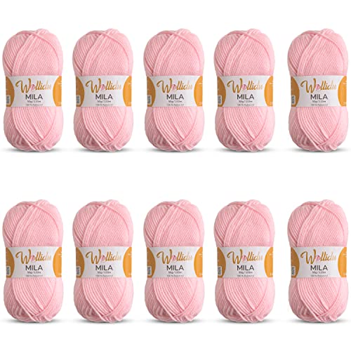 Wollidu Mila Garn zum Häkeln und Stricken 10 x 50g/133m Strickgarn 100% Polyacryl Häkelgarn Rosa von Wollidu