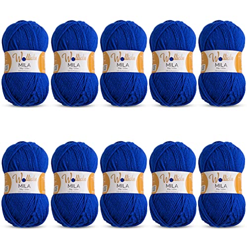 Wollidu Mila Garn zum Häkeln und Stricken 10 x 50g/133m Strickgarn 100% Polyacryl Häkelgarn Royal Blau von Wollidu