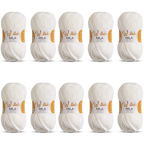 Wollidu Mila Garn zum Häkeln und Stricken 10 x 50g/133m Strickgarn 100% Polyacryl Häkelgarn Weiß von Wollidu