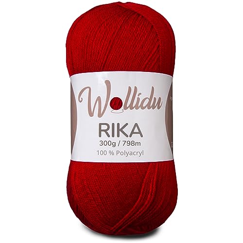 Wollidu Rika Garn zum Häkeln und Stricken 300g / 798m Strickgarn 100% Polyacryl Häkelgarn Feuer Rot von Wollidu