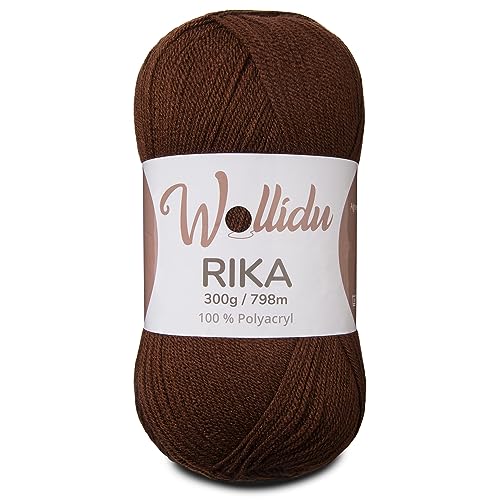 Wollidu Rika Garn zum Häkeln und Stricken 300g / 798m Strickgarn 100% Polyacryl Häkelgarn Braun von Wollidu