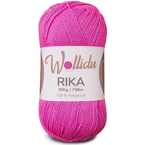 Wollidu Rika Garn zum Häkeln und Stricken 300g / 798m Strickgarn 100% Polyacryl Häkelgarn Candy Pink von Wollidu