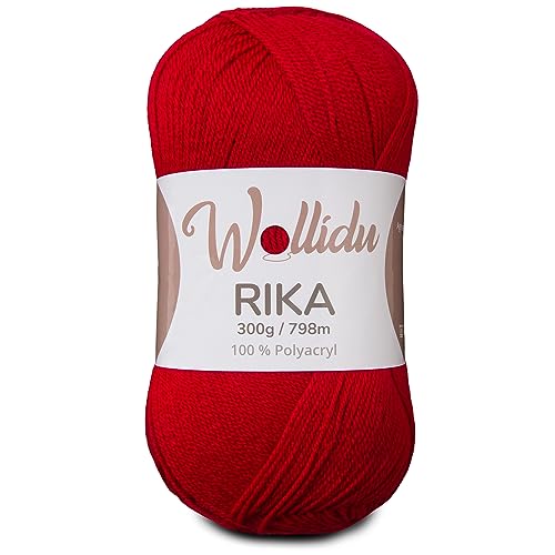 Wollidu Rika Garn zum Häkeln und Stricken 300g / 798m Strickgarn 100% Polyacryl Häkelgarn Kirsche Rot von Wollidu