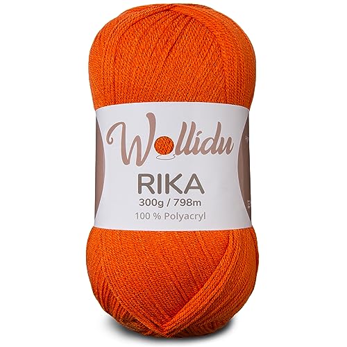 Wollidu Rika Garn zum Häkeln und Stricken 300g / 798m Strickgarn 100% Polyacryl Häkelgarn Kürbis Orange von Wollidu