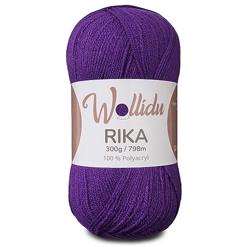 Wollidu Rika Garn zum Häkeln und Stricken 300g / 798m Strickgarn 100% Polyacryl Häkelgarn Lila von Wollidu