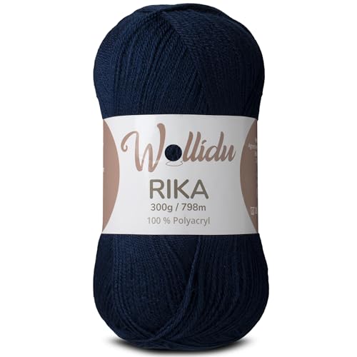 Wollidu Rika Garn zum Häkeln und Stricken 300g / 798m Strickgarn 100% Polyacryl Häkelgarn Marine Blau von Wollidu