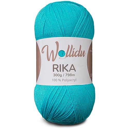 Wollidu Rika Garn zum Häkeln und Stricken 300g / 798m Strickgarn 100% Polyacryl Häkelgarn Türkis von Wollidu