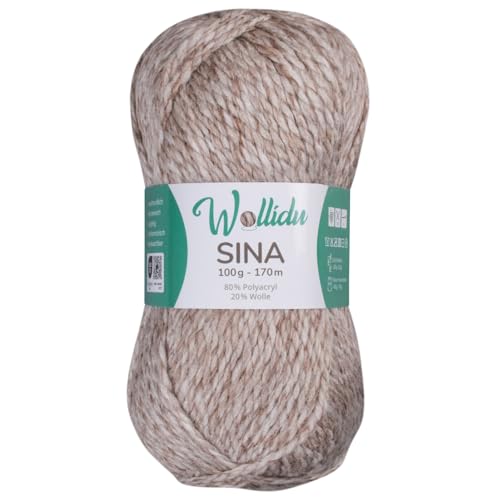 Wollidu Sina Wolle zum Stricken und Häkeln 100g Premium Strickwolle/Häkelwolle Set OEKO-TEX zertifiziert 1 x 100g/170m 80% Polyacryl 20% Schafwolle mulesing-frei - Beige Melange Wollidu Sina Wolle zum Stricken und Häkeln 100g Premium Strickwolle/Häkelwolle Set OEKO-TEX zertifiziert 1 x 100g/170m 80% Polyacryl 20% Schafwolle mulesing-frei - Beige Melange von Wollidu