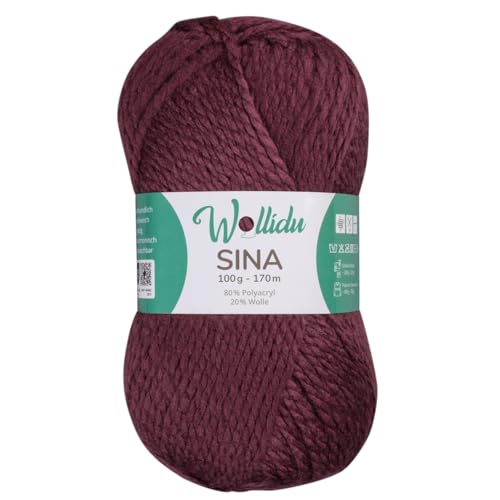 Wollidu Sina Wolle zum Stricken und Häkeln 100g Premium Strickwolle/Häkelwolle Set OEKO-TEX zertifiziert 1 x 100g/170m 80% Polyacryl 20% Schafwolle mulesing-frei - Bordeux von Wollidu