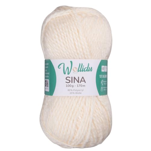Wollidu Sina Wolle zum Stricken und Häkeln 100g Premium Strickwolle/Häkelwolle Set OEKO-TEX zertifiziert 1 x 100g/170m 80% Polyacryl 20% Schafwolle mulesing-frei - Creme Wollidu Sina Wolle zum Stricken und Häkeln 100g Premium Strickwolle/Häkelwolle Set OEKO-TEX zertifiziert 1 x 100g/170m 80% Polyacryl 20% Schafwolle mulesing-frei - Creme von Wollidu