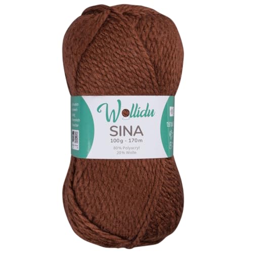 Wollidu Sina Wolle zum Stricken und Häkeln 100g Premium Strickwolle/Häkelwolle Set OEKO-TEX zertifiziert 1 x 100g/170m 80% Polyacryl 20% Schafwolle mulesing-frei - Dunkelbraun Wollidu Sina Wolle zum Stricken und Häkeln 100g Premium Strickwolle/Häkelwolle Set OEKO-TEX zertifiziert 1 x 100g/170m 80% Polyacryl 20% Schafwolle mulesing-frei - Dunkelbraun von Wollidu