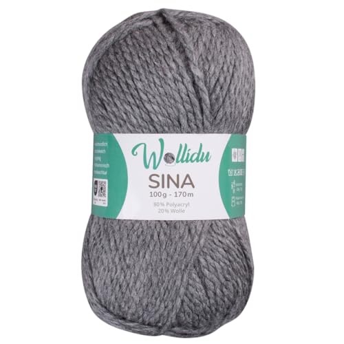 Wollidu Sina Wolle zum Stricken und Häkeln 100g Premium Strickwolle/Häkelwolle Set OEKO-TEX zertifiziert 1 x 100g/170m 80% Polyacryl 20% Schafwolle mulesing-frei - Dunkelgrau Wollidu Sina Wolle zum Stricken und Häkeln 100g Premium Strickwolle/Häkelwolle Set OEKO-TEX zertifiziert 1 x 100g/170m 80% Polyacryl 20% Schafwolle mulesing-frei - Dunkelgrau von Wollidu
