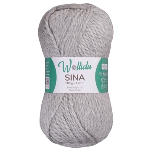 Wollidu Sina Wolle zum Stricken und Häkeln 100g Premium Strickwolle/Häkelwolle Set OEKO-TEX zertifiziert 1 x 100g/170m 80% Polyacryl 20% Schafwolle mulesing-frei - Grau Wollidu Sina Wolle zum Stricken und Häkeln 100g Premium Strickwolle/Häkelwolle Set OEKO-TEX zertifiziert 1 x 100g/170m 80% Polyacryl 20% Schafwolle mulesing-frei - Grau von Wollidu