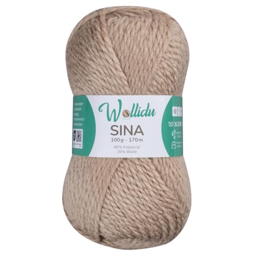 Wollidu Sina Wolle zum Stricken und Häkeln 100g Premium Strickwolle/Häkelwolle Set OEKO-TEX zertifiziert 1 x 100g/170m 80% Polyacryl 20% Schafwolle mulesing-frei - Hellbraun von Wollidu