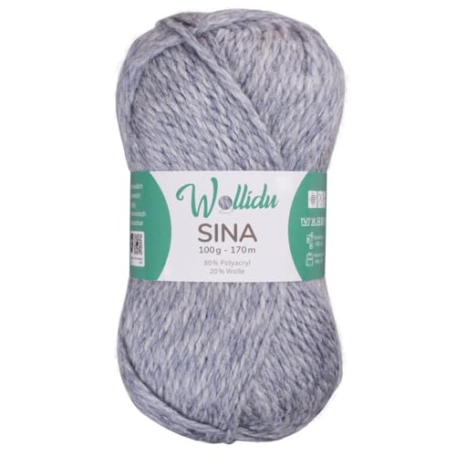 Wollidu Sina Wolle zum Stricken und Häkeln 100g Premium Strickwolle/Häkelwolle Set OEKO-TEX zertifiziert 1 x 100g/170m 80% Polyacryl 20% Schafwolle mulesing-frei - Jeans Blau Melange Wollidu Sina Wolle zum Stricken und Häkeln 100g Premium Strickwolle/Häkelwolle Set OEKO-TEX zertifiziert 1 x 100g/170m 80% Polyacryl 20% Schafwolle mulesing-frei - Jeans Blau Melange von Wollidu